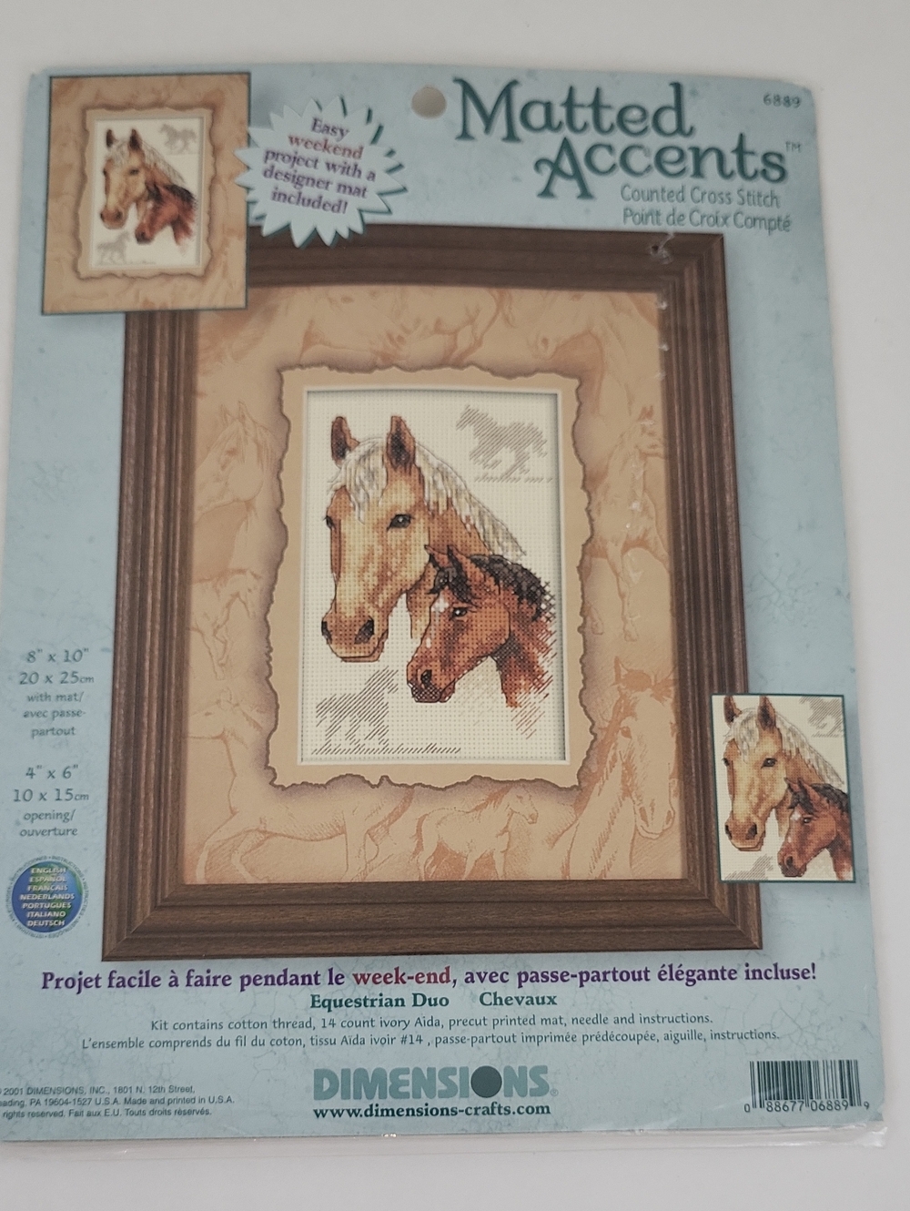 New Vtg Dimensions Matted Accents Counted Cross Stitch Kit Equestrian Duo Horses